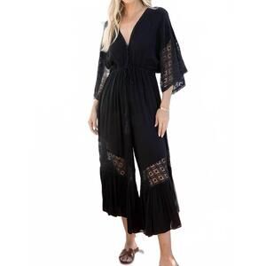NEW SWEET LOVELY BY JEN wide leg v-neck jumpsuit in black